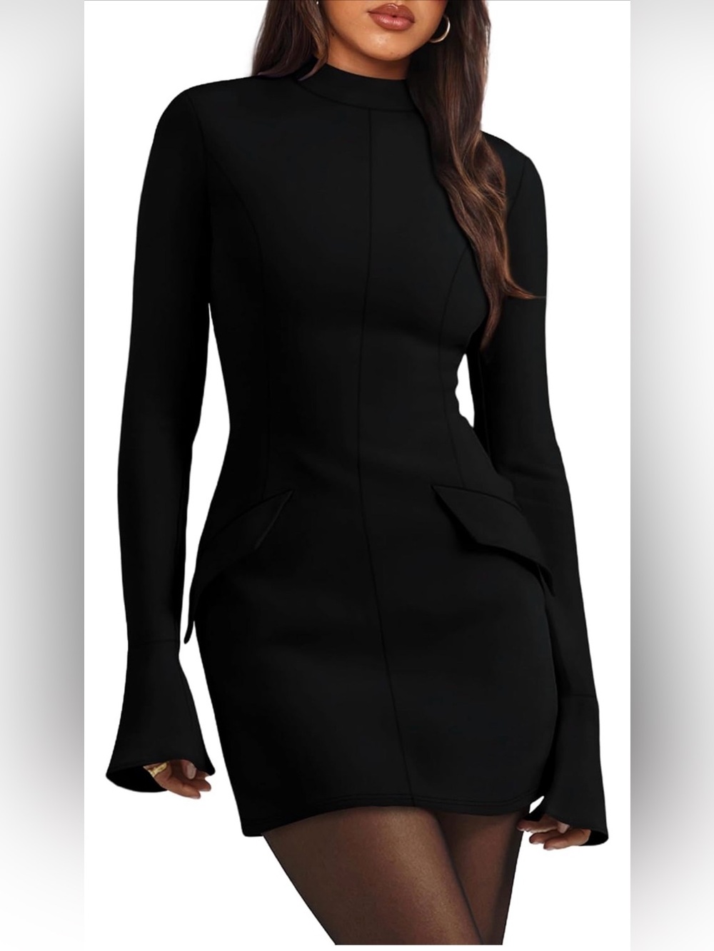 NWT Black Long-Sleeve Mock Neck Shift Dress, Medium
